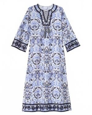 NEW CARTOLINA NANTUCKET women's yvonne caftan in mariners bloom print-blue mist
